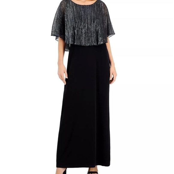 Connected Apparel NWT metallic Capelet gown silver women’s size 14 - Picture 1 of 12
